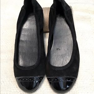 Cole Haan Black Suede and Patent Leather Ballet Flat Shoes